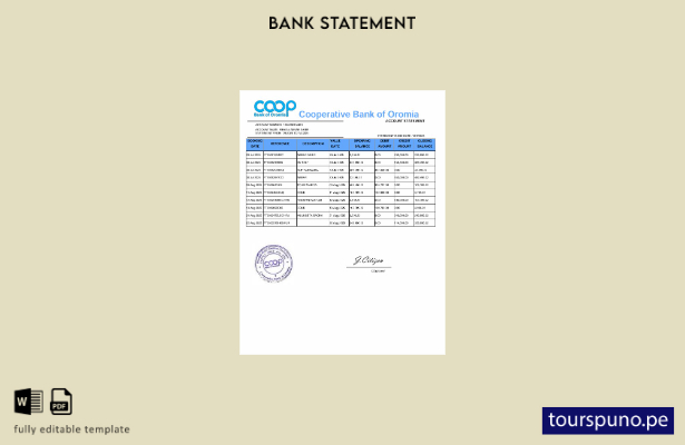 listo para imprimir plantilla de estado de cuenta del Banco Cooperativo de Oromi